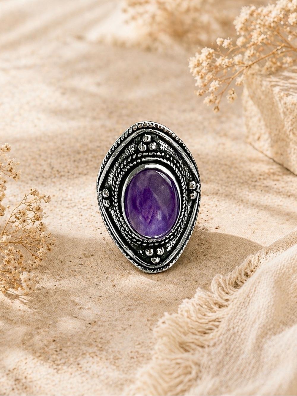 Natural Amethyst Sterling Silver Ring Sz 7